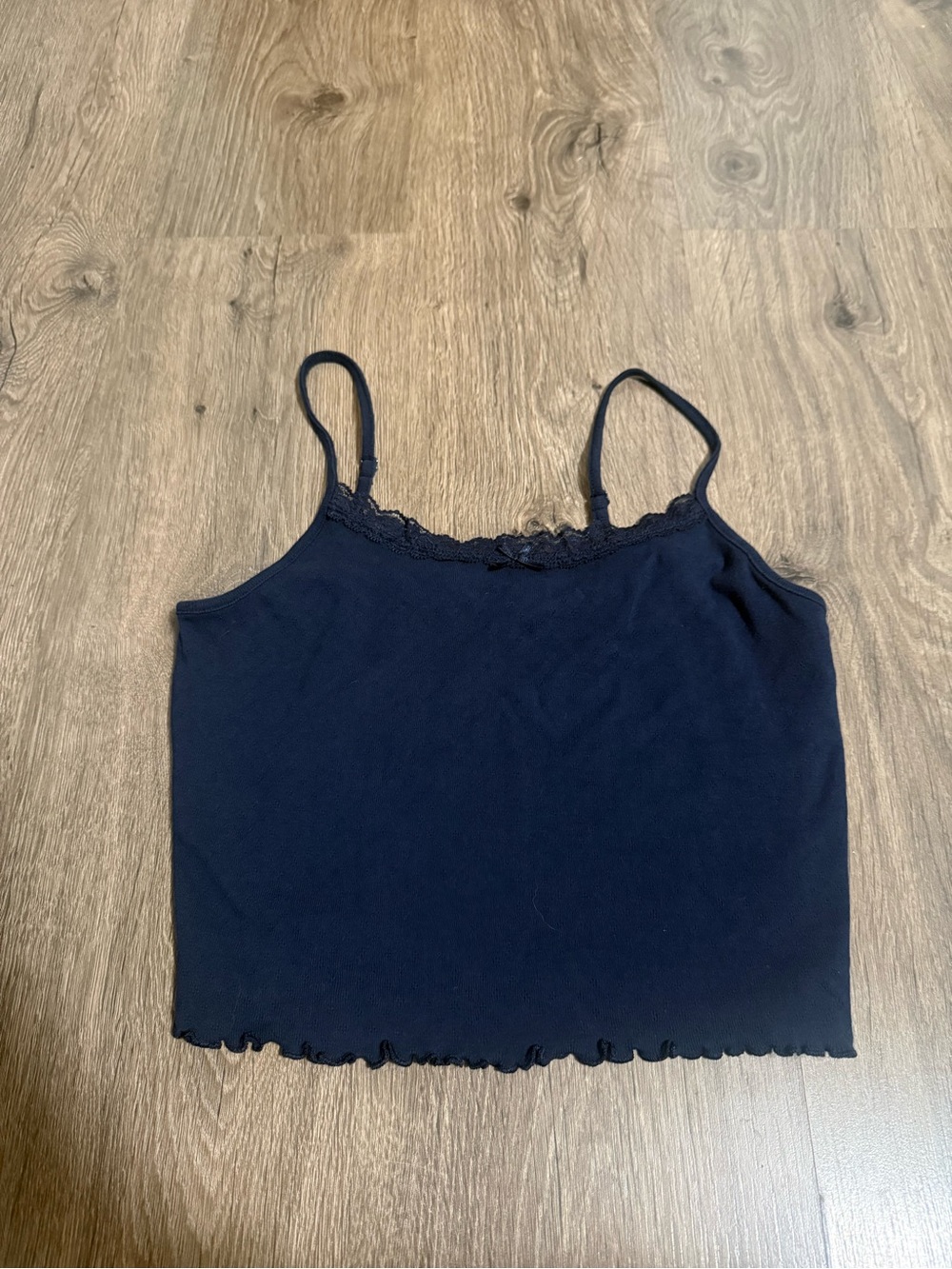 American Eagle Outfitters Navy Lace-Trim Crop Cami